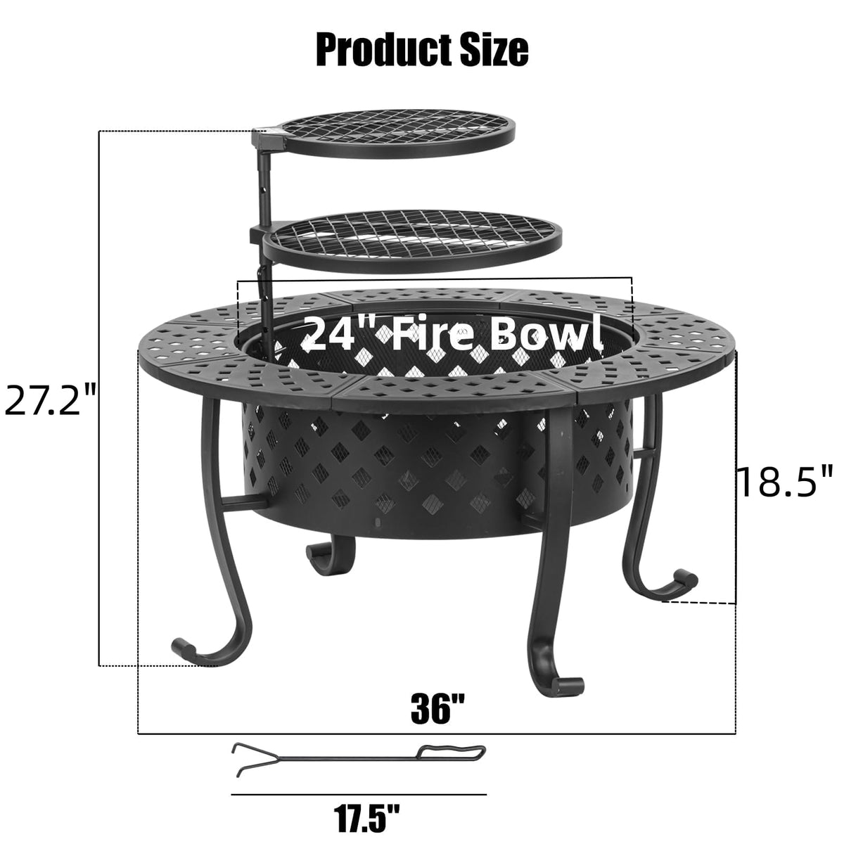 Panovue 36 Inch Fire Pit with 2 BBQ Grills, Wood Burning Fire Pits for Outside with Lid & Fire Poker, BBQ& Outdoor Firepit & Round Metal Table 3 in 1 for Patio, Picnic, Party