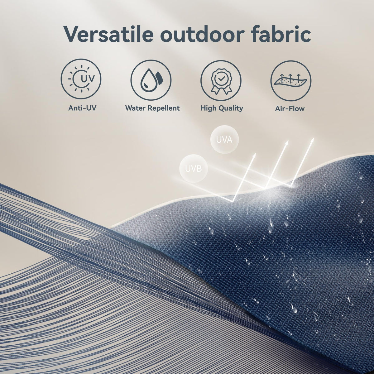 PHI VILLA 10ft Outdoor Patio Umbrellas for Outside, 3 Tier Vented Market Table Umbrella Windproof for Backyard, Deck, Garden, 1.5" Pole, Dark Blue（No Base）