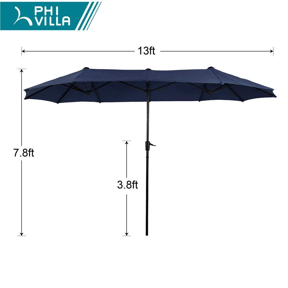 PHI VILLA 13ft Outdoor Market Umbrella Double-Sided Twin Large Patio Umbrella with Crank, Navy Blue
