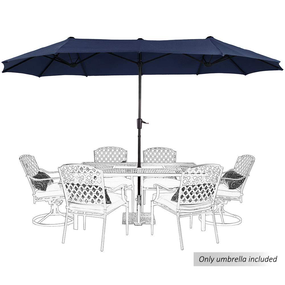 PHI VILLA 13ft Outdoor Market Umbrella Double-Sided Twin Large Patio Umbrella with Crank, Navy Blue