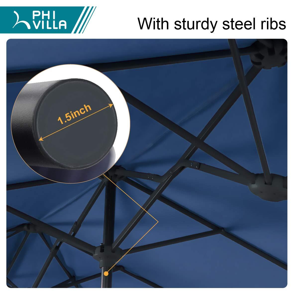 PHI VILLA 13ft Outdoor Market Umbrella Double-Sided Twin Large Patio Umbrella with Crank, Navy Blue
