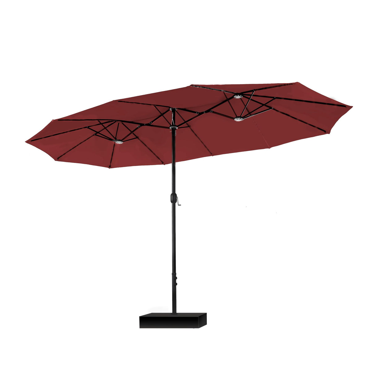 PHI VILLA 15ft Patio Umbrella Double-Sided Outdoor Market Extra Large Umbrella with Crank, Umbrella Base Included (Dark Red)