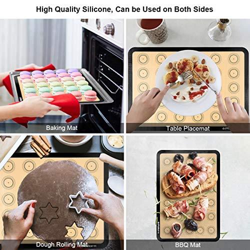 Philorn Silicone Baking Mat Set, 16.5" x 11.42" Macaron Baking Mat, Non-Stick Baking Mat with Baking Tools, 2 Pack Food Safe Baking Silicone Mat, Reusable Baking Mat for Oven, Cookie, Bread