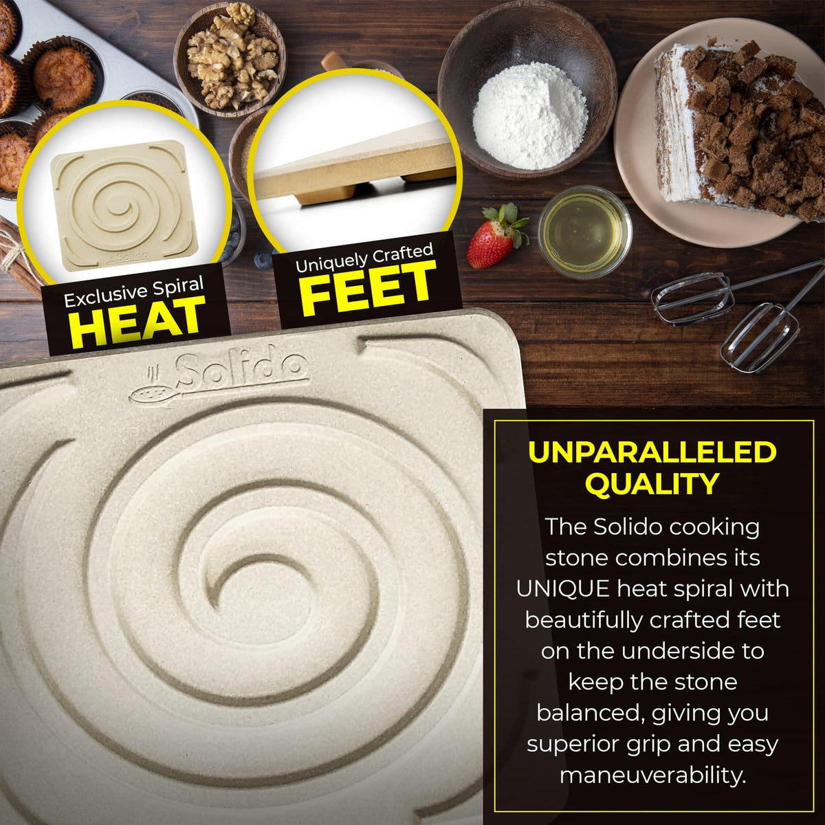 Pizza Stone - Baking Stone. SOLIDO Rectangular 14"x16" - Perfect for Oven, BBQ and Grill