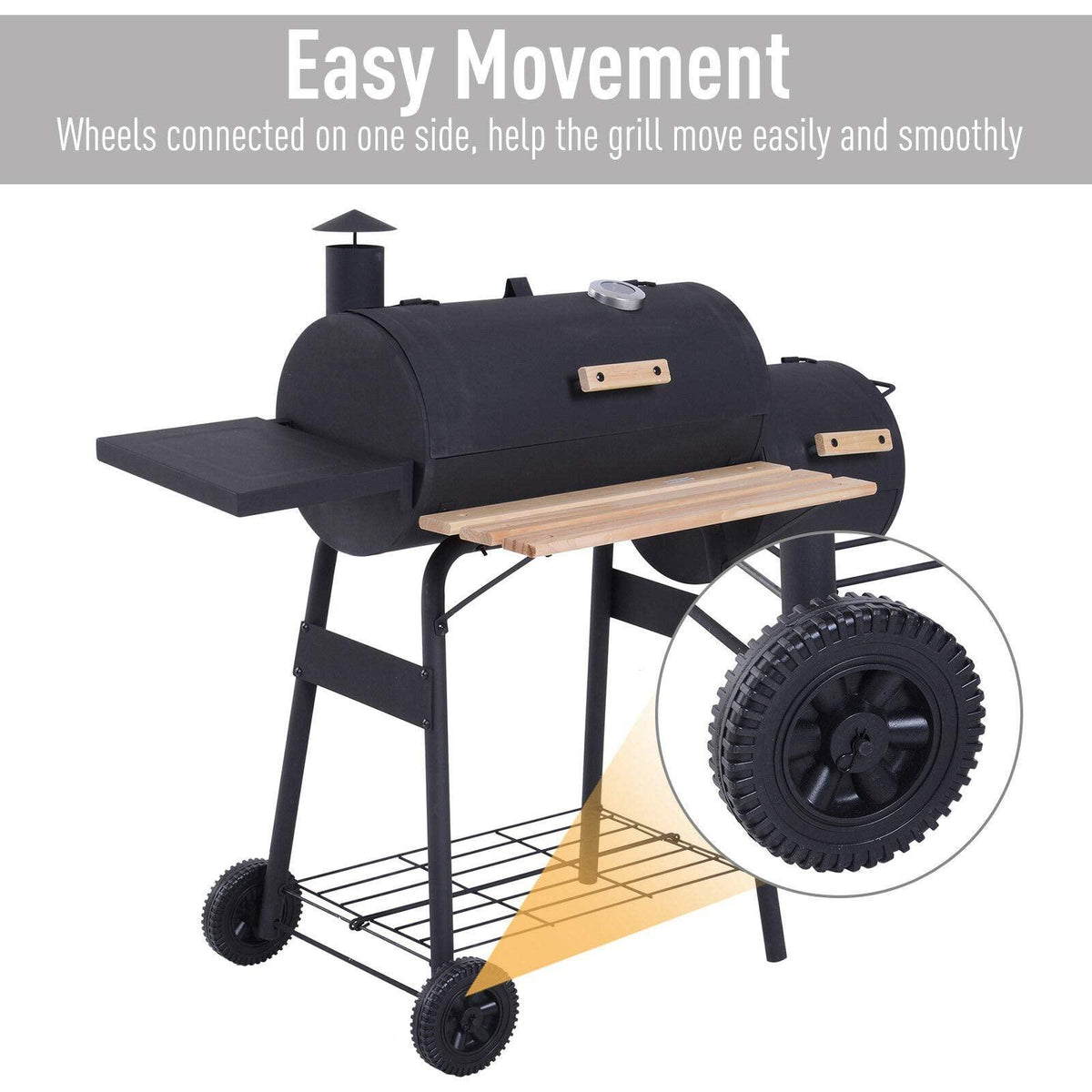 Portable Backyard Charcoal BBQ Grill and Offset Smoker Combo Backyard with Wheels Steel 48 Inch