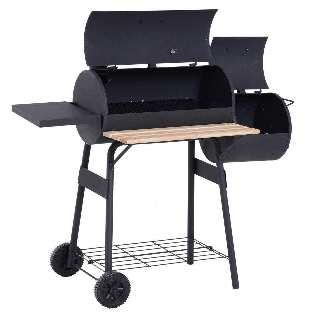 Portable Backyard Charcoal BBQ Grill and Offset Smoker Combo Backyard with Wheels Steel 48 Inch
