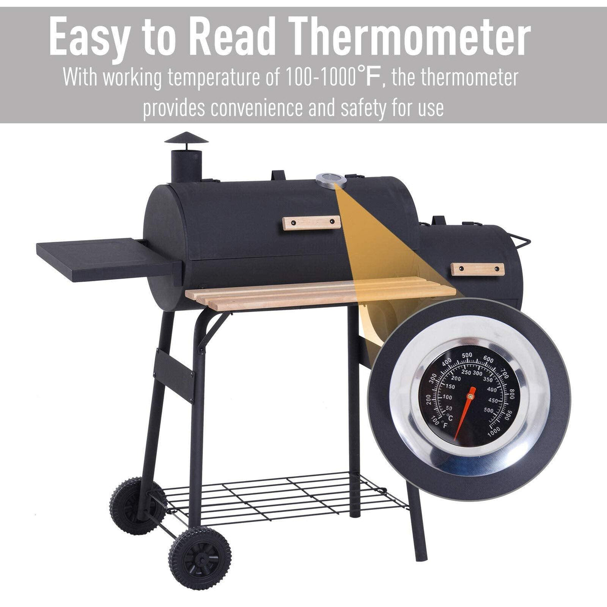 Portable Backyard Charcoal BBQ Grill and Offset Smoker Combo Backyard with Wheels Steel 48 Inch
