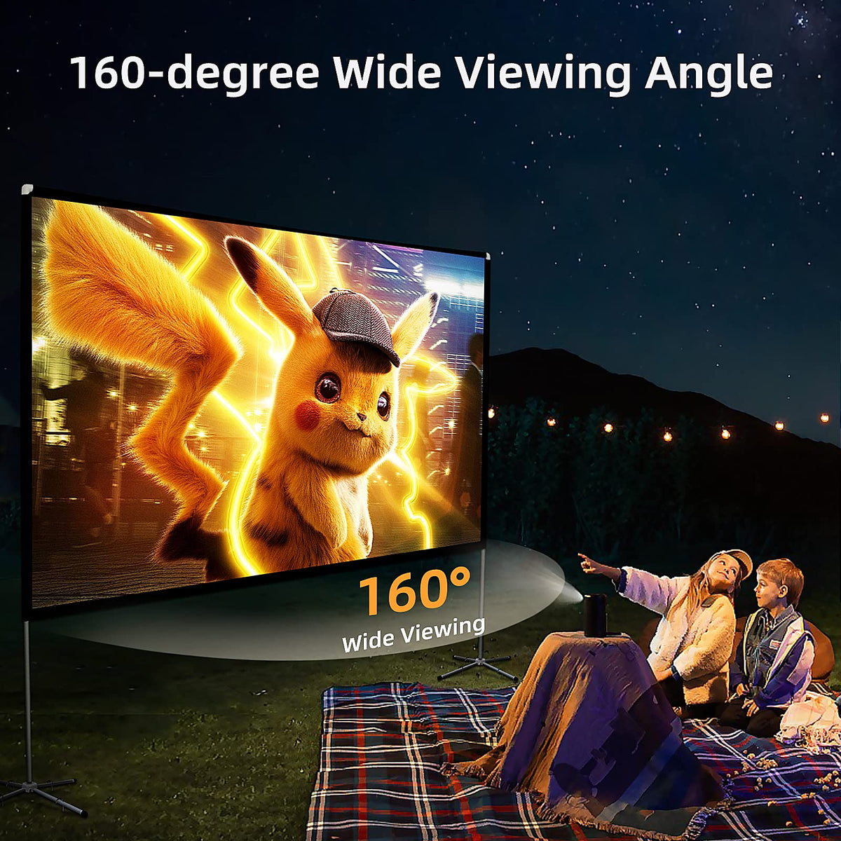 Portable Projector Screen with Stand Outdoor: Camping Projection Screen 80 inch 4K Movie Screen for Home Backyard Indoor 16:9 HD Night