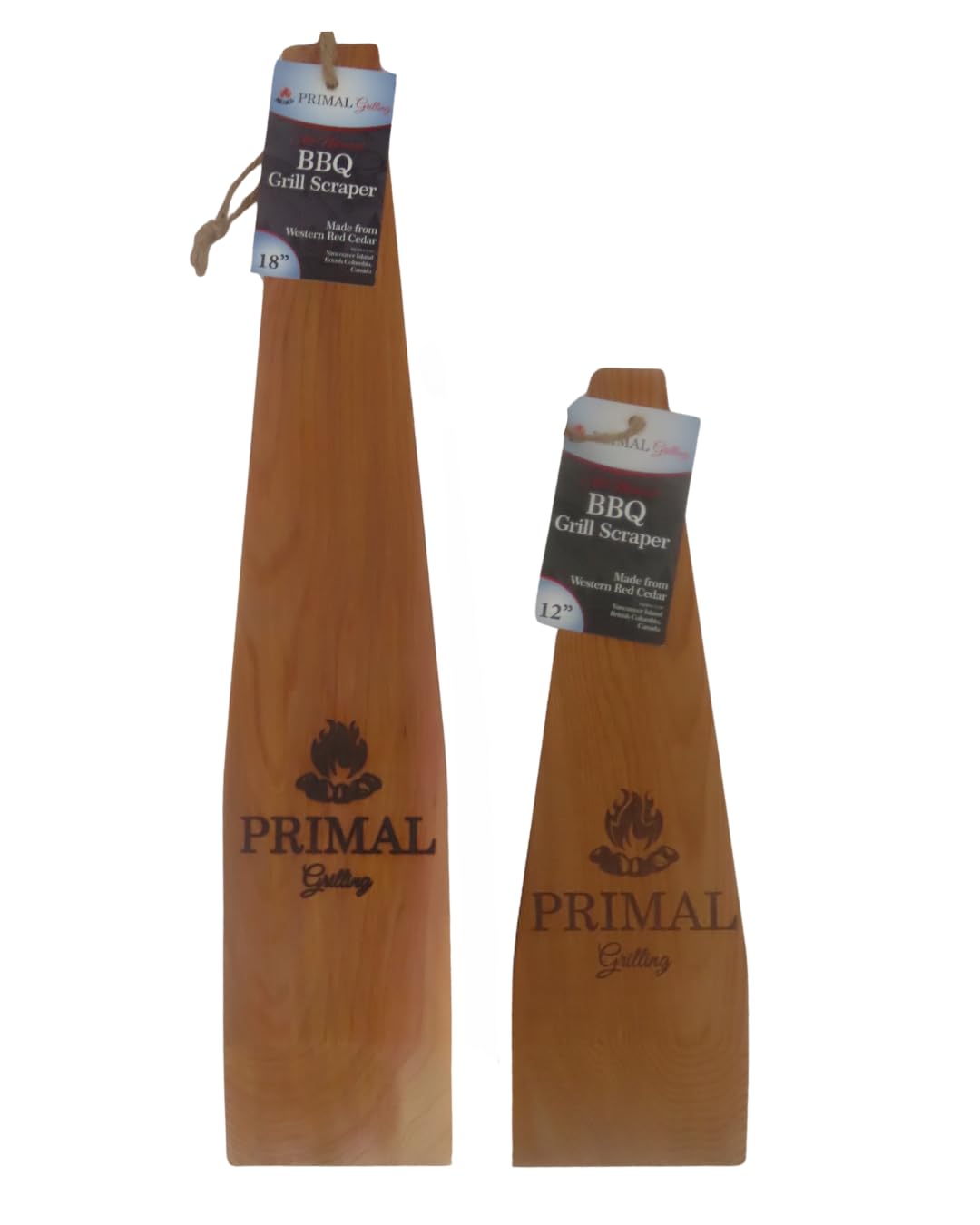 PRIMAL GRILLING Combination Cedar BBQ Grill Scraper (1 x 12 & 1 x 18) - Natural, Bristle & Wire Free