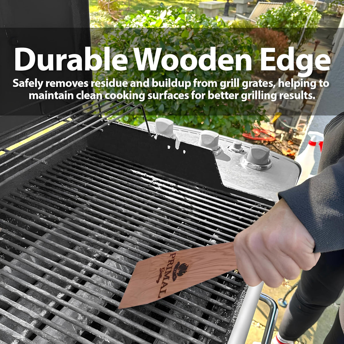PRIMAL GRILLING Combination Cedar BBQ Grill Scraper (1 x 12 & 1 x 18) - Natural, Bristle & Wire Free
