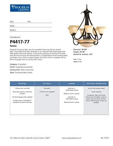 Progress Lighting P4417-77 6-Light Two-Tier Torino Chandelier, Forged Bronze