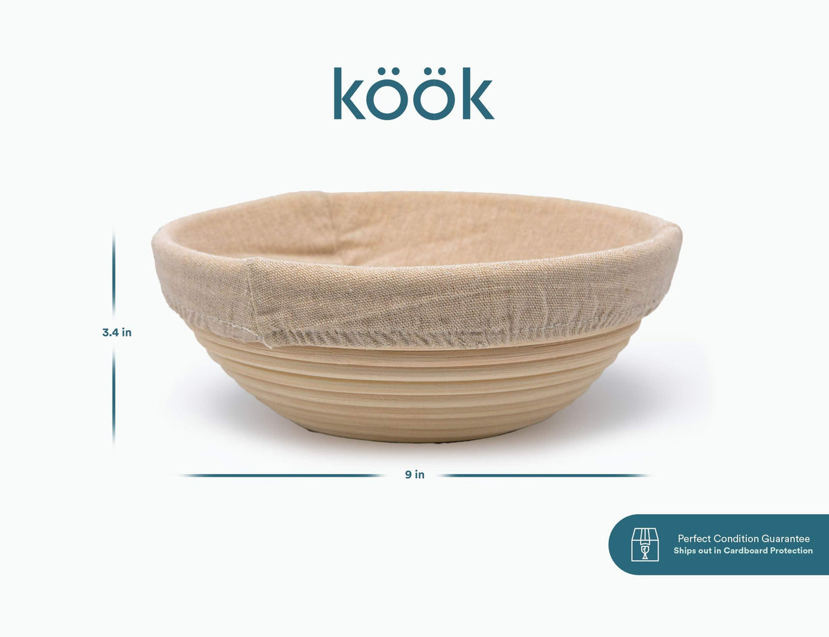Proofing Set, by Kook, Sourdough Bread, 2 Rattan 9 Inch Banneton Baskets, 2 Basket Covers, Metal Scraper, Plastic Scraper, Scoring Lame, 5 Blades and Case, Baking Kit, Dough Bowls, Round Shape