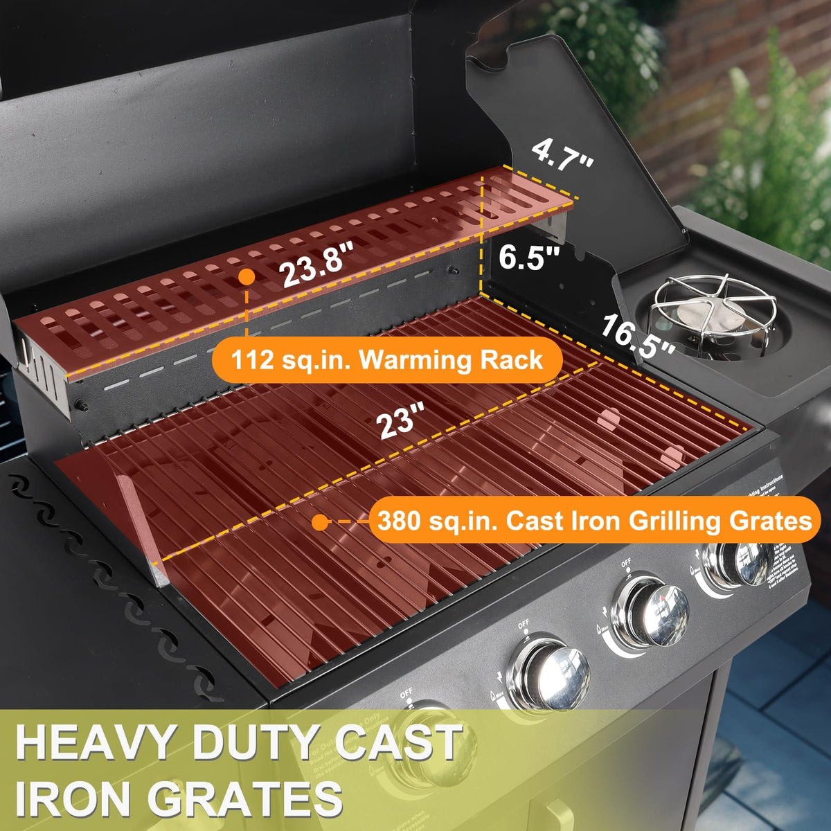 Propane Gas Grill Steel Grill Cart with 4 Burners, Side Burner, Side Table Outdoor Cooking Barbecue Grill
