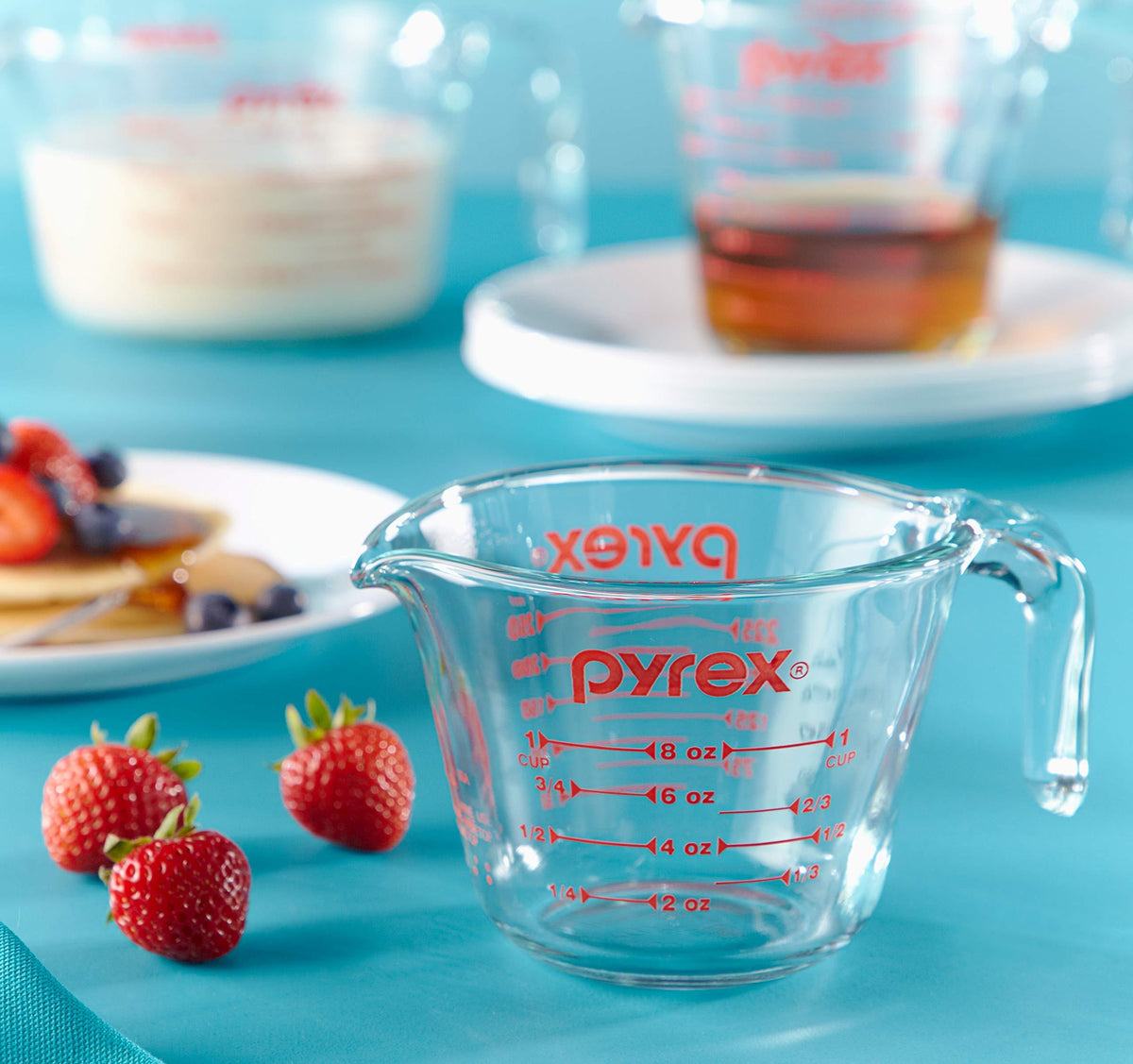 Pyrex 3 Piece Measuring Cup Set, Includes 1, 2, and 4 Tempered Glass Liquid Measuring Cups, Dishwasher, Freezer, Microwave, and Oven Safe, Essential Kitchen Tools