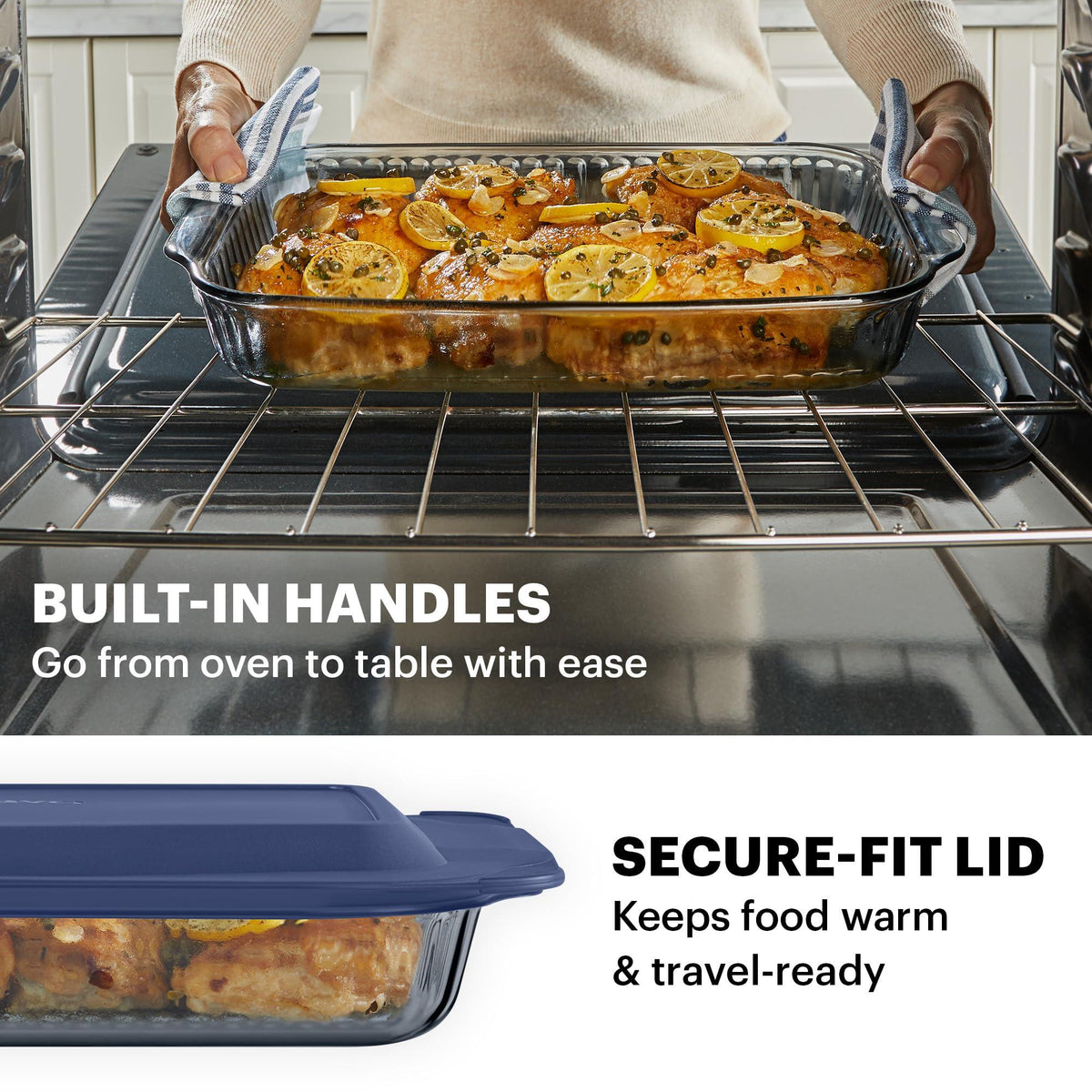 Pyrex Sculpted Tinted (9x13) Glass Baking Dish with BPA-Free Lid, Oblong Bakeware Glass Pan For Casserole & Lasagna, Dishwasher, Freezer, Microwave and Pre-Heated Oven Safe, Smoke
