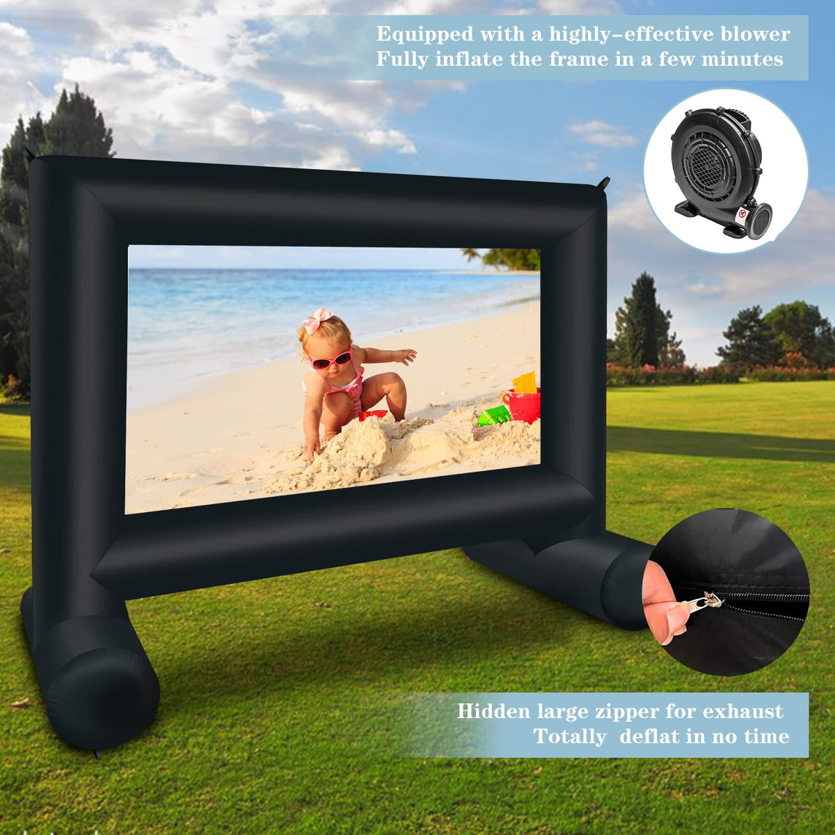 QILEBA 14 FT Inflatable Projector Movie Screen for Outside, Blow up Projector Screen Front/Rear Projection for Backyard Movie Night Outdoor Party