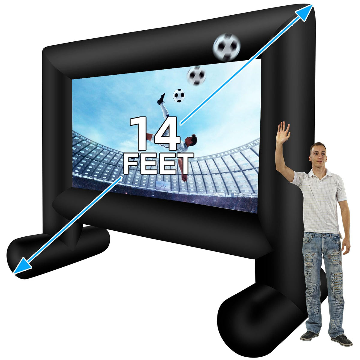 QILEBA 14 FT Inflatable Projector Movie Screen for Outside, Blow up Projector Screen Front/Rear Projection for Backyard Movie Night Outdoor Party