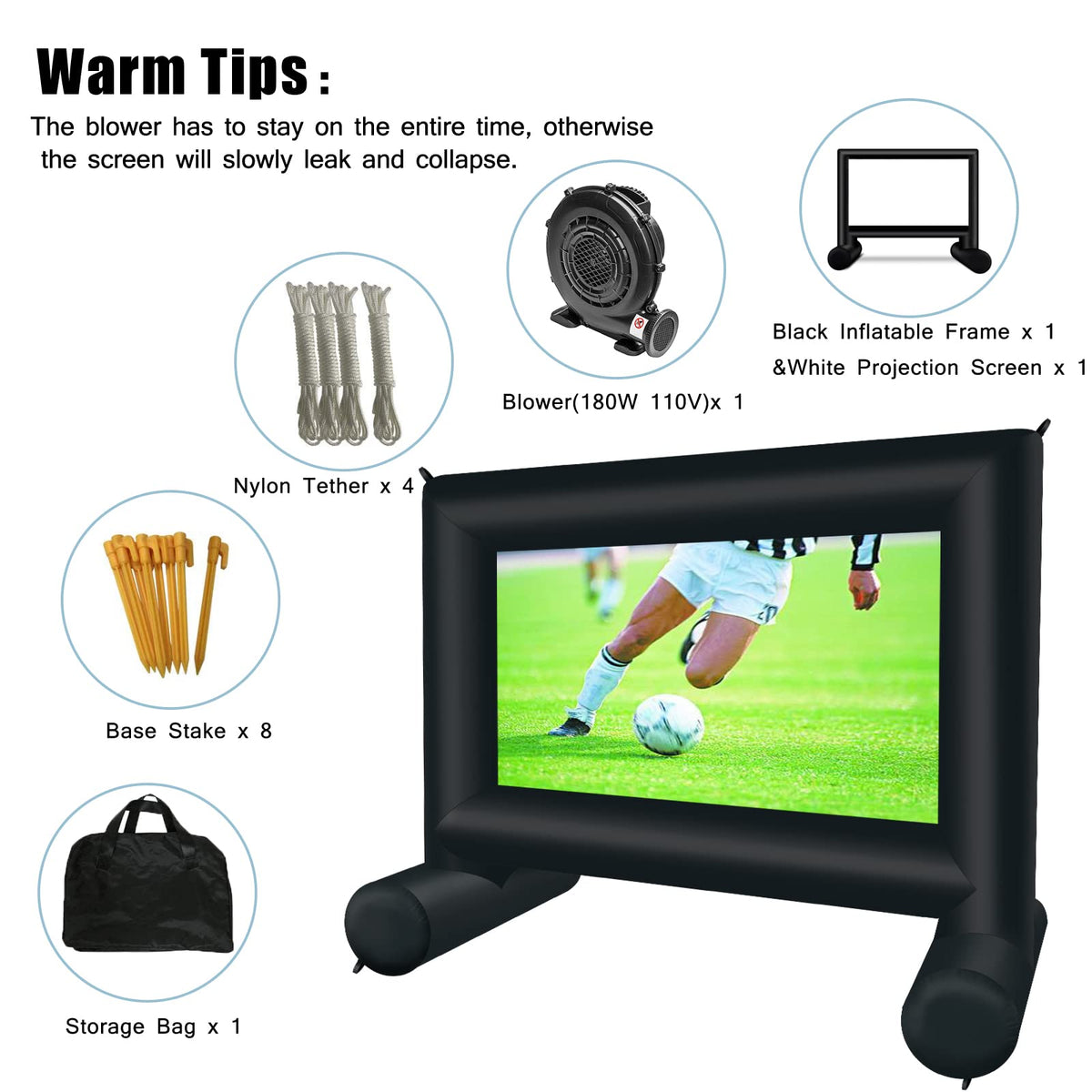 QILEBA 14 FT Inflatable Projector Movie Screen for Outside, Blow up Projector Screen Front/Rear Projection for Backyard Movie Night Outdoor Party