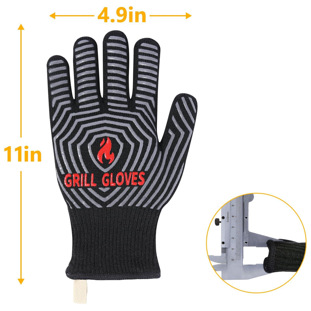 QUWIN BBQ Gloves, 1472℉ Extreme Heat Resistant, Silicone Non-Slip Oven Mitts, Kitchen Gloves for Grilling, Cooking, Baking-1 Pair… (One Size Fits Most, Black)
