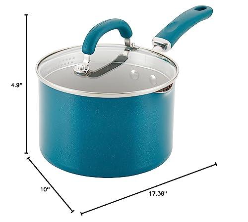 Rachael Ray 12020 Create Delicious Nonstick Sauce Pan / Saucepan with Straining and Lid, 3 Quart - Teal Shimmer