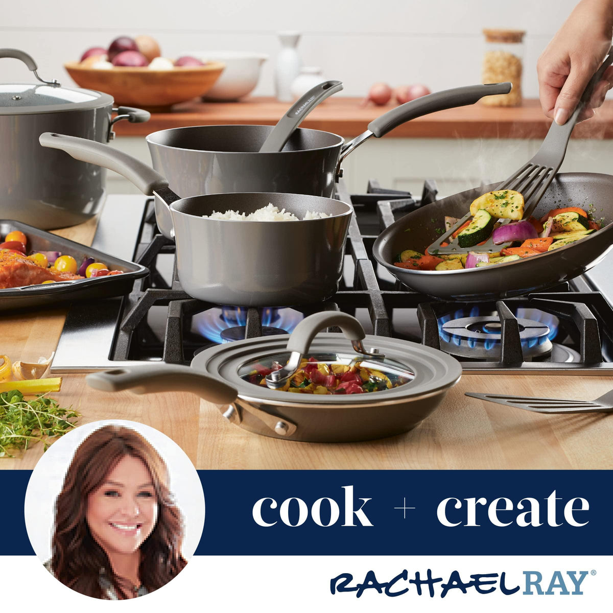 Rachael Ray Cook + Create Nonstick Sauté Pan with Lid, 3 Quart, Gray