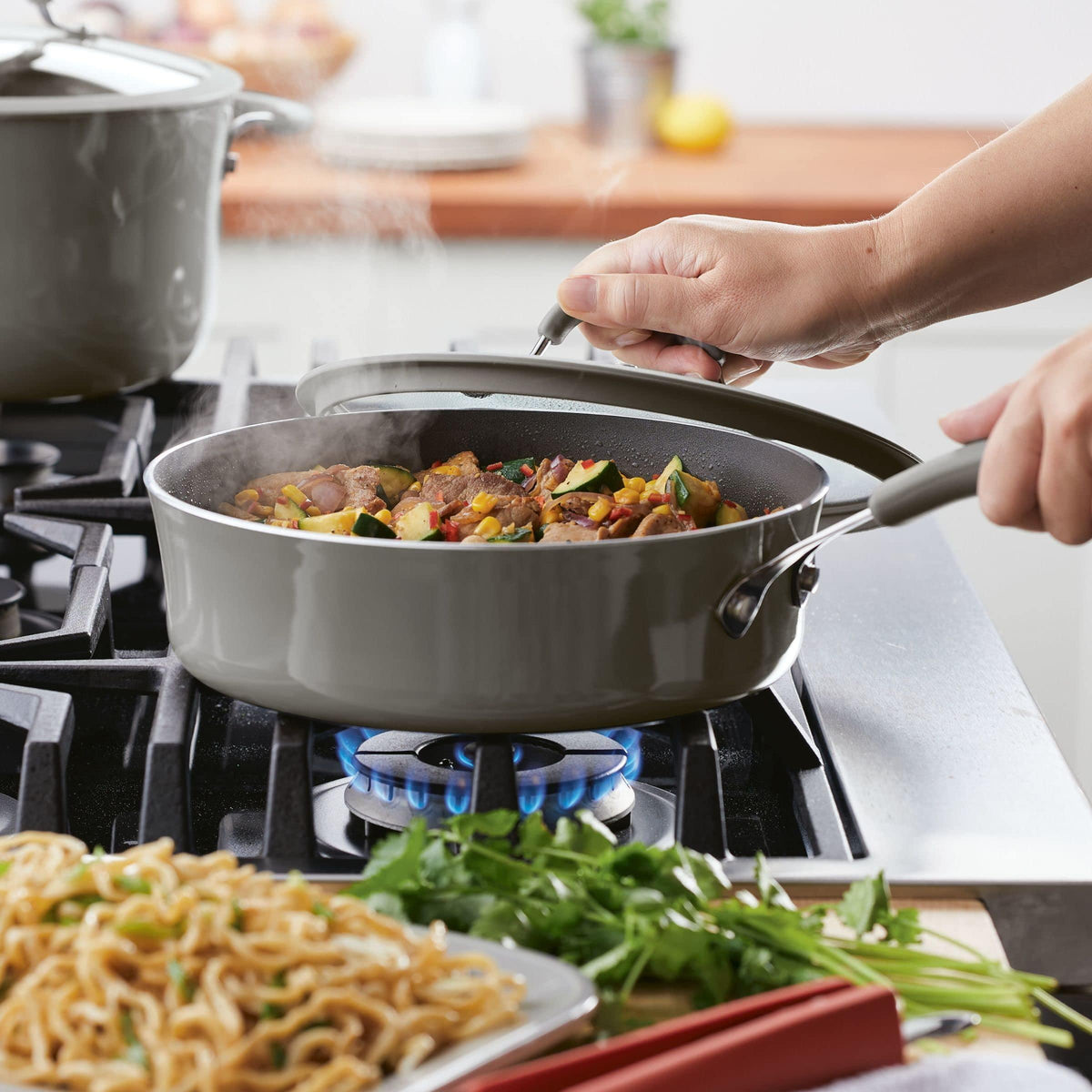 Rachael Ray Cook + Create Nonstick Sauté Pan with Lid, 3 Quart, Gray