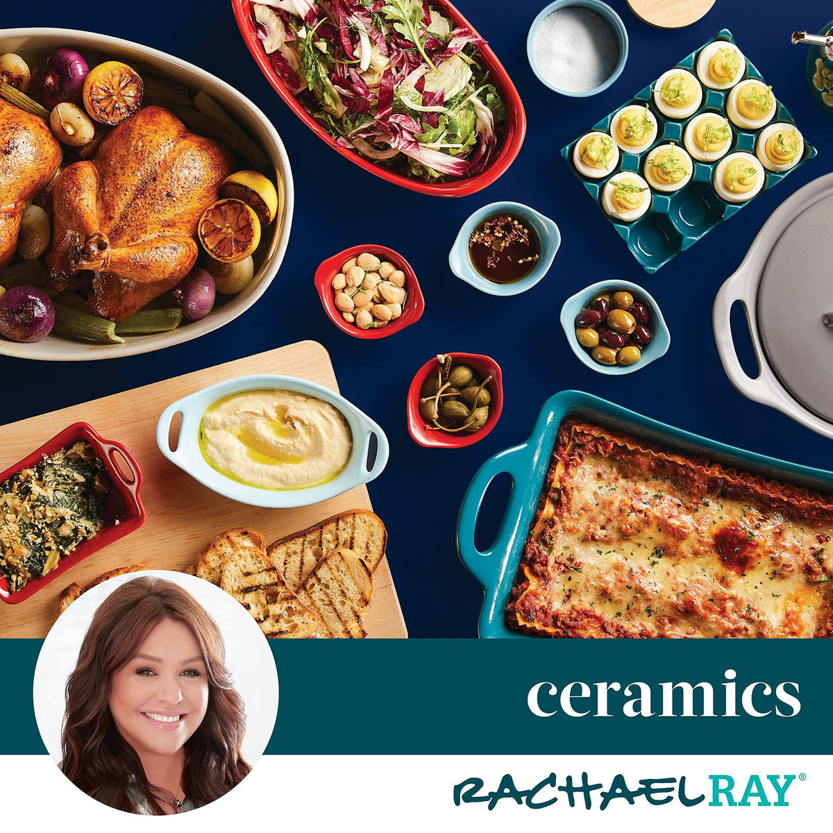 Rachael Ray Solid Glaze Ceramics Casserole Bakers/Baking Dish with Shared Lid Set, 3 Piece, Red