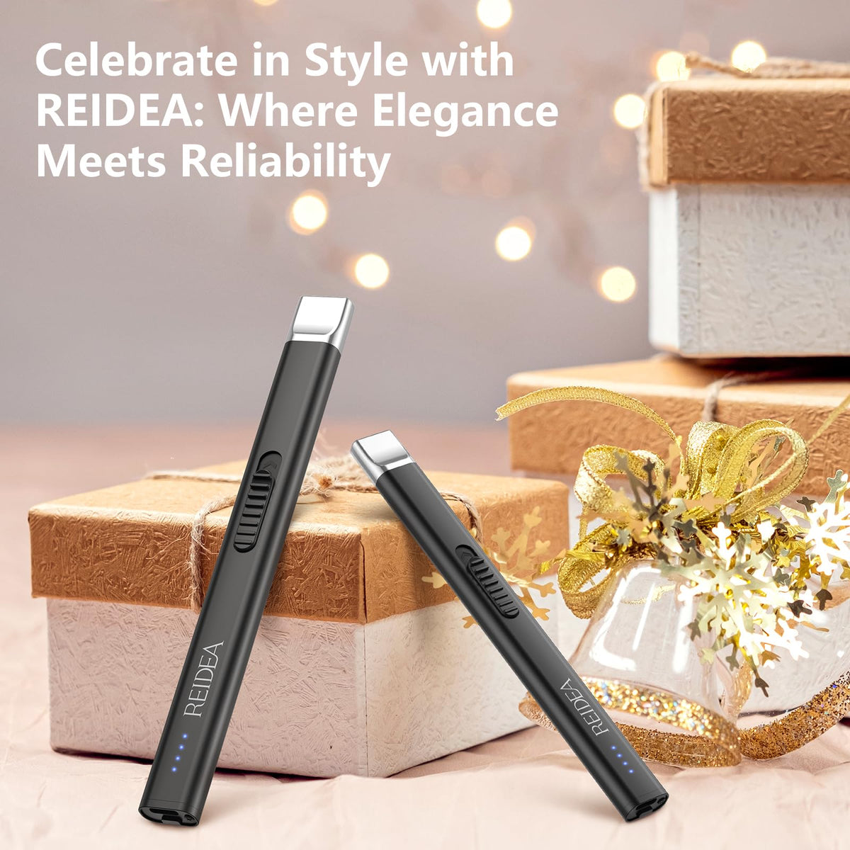 REIDEA Electric Candle Lighter, Windproof Flameless USB Rechargeable Arc Lighter with Safe Button and Power Indicator for Candle, BBQ and Fireworks, R1 Flat, Obsidian Black