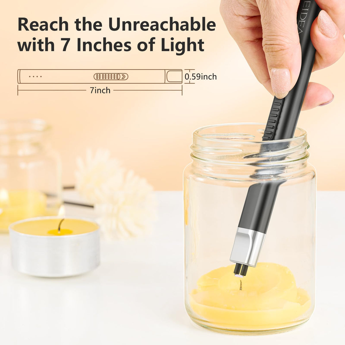 REIDEA Electric Candle Lighter, Windproof Flameless USB Rechargeable Arc Lighter with Safe Button and Power Indicator for Candle, BBQ and Fireworks, R1 Flat, Obsidian Black