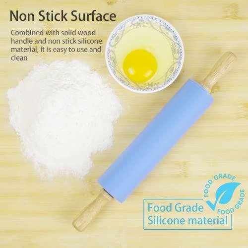 Remeel Silicone Rolling Pin for Baking Non-stick Rolling Pin Dough Roller Wooden Handle Kitchen Accessories Pastry Roller