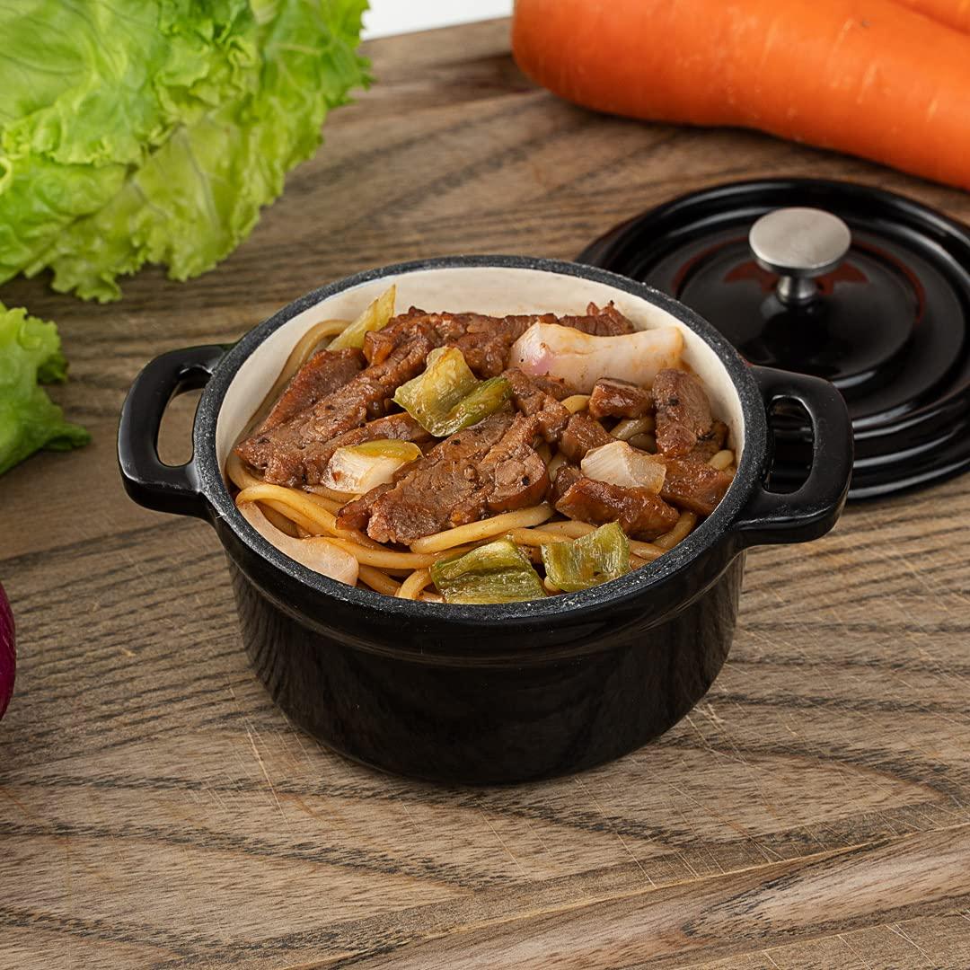 Restaurantware 8 Ounce Mini Casserole Dish, 1 Mini Dutch Oven With Lid - Enameled, Round, Black Cast Iron Mini Cocotte, Heavy-Duty, For Baking, Braising, or Roasting