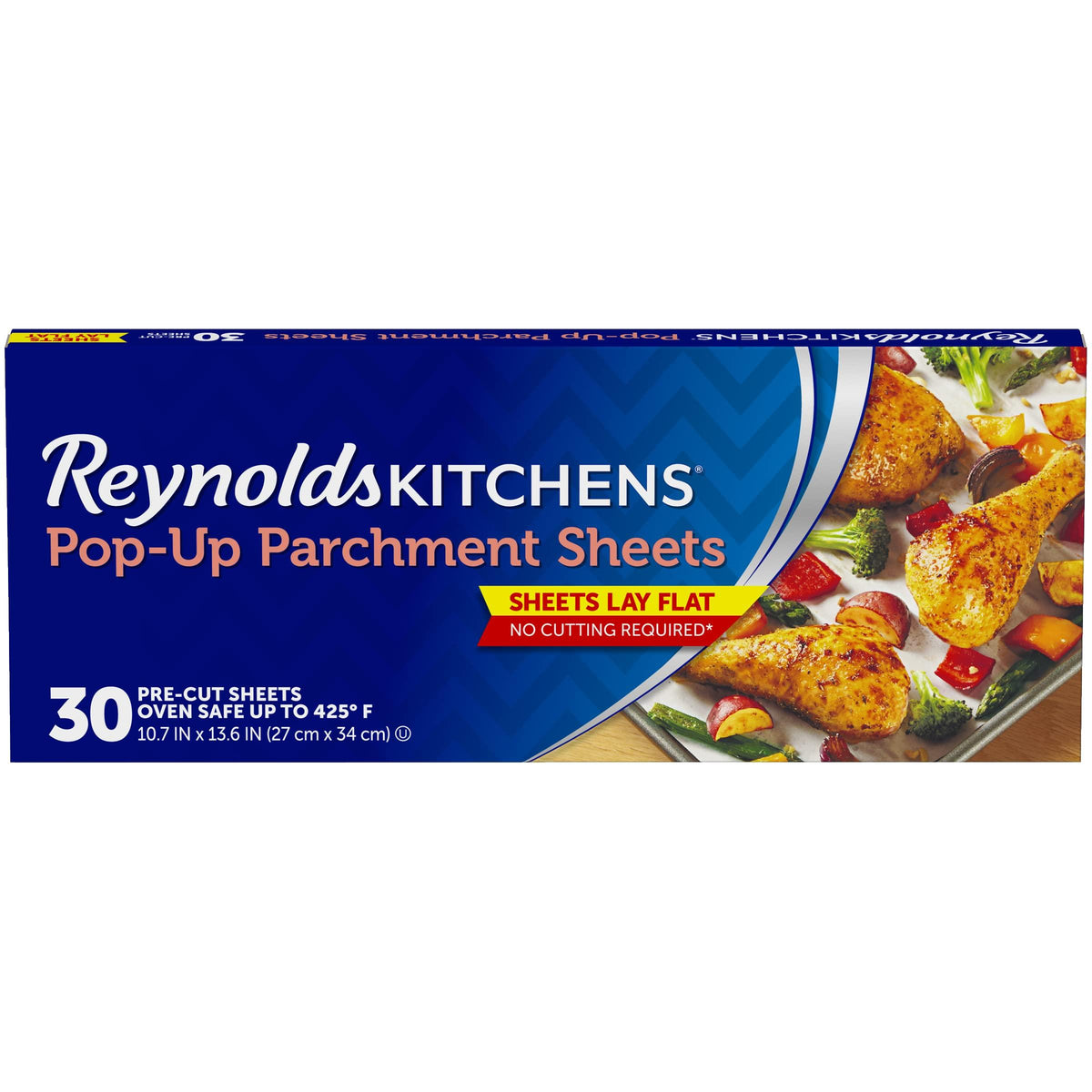 Reynolds Kitchens Pop-Up Parchment Paper Sheets, 10.7x13.6 Inch, 30 Sheets