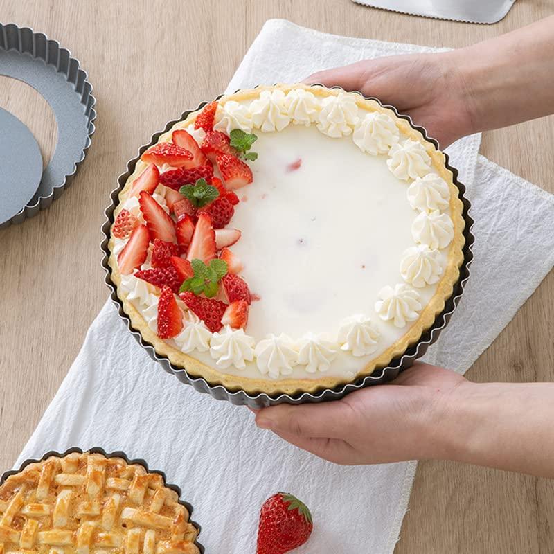 RICHSC-PAN Tart Pan 10 Inch Tart Pan Carbon Steel Round Non-Stick Pan Quiche Pan With Removable Chassisor For Mousse Cakes, Kitchen Reusable Baking Tools With A Depth Of 1.18 Inches