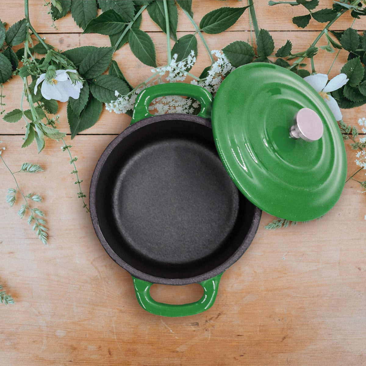 RJ Legend 8.5 oz. Mini Cocotte with Lid, Set of 3 Small Dutch Oven for Baking, Enameled Cast Iron Ramekin, 0.25 Quart, Blue/Green/White, 3pcs