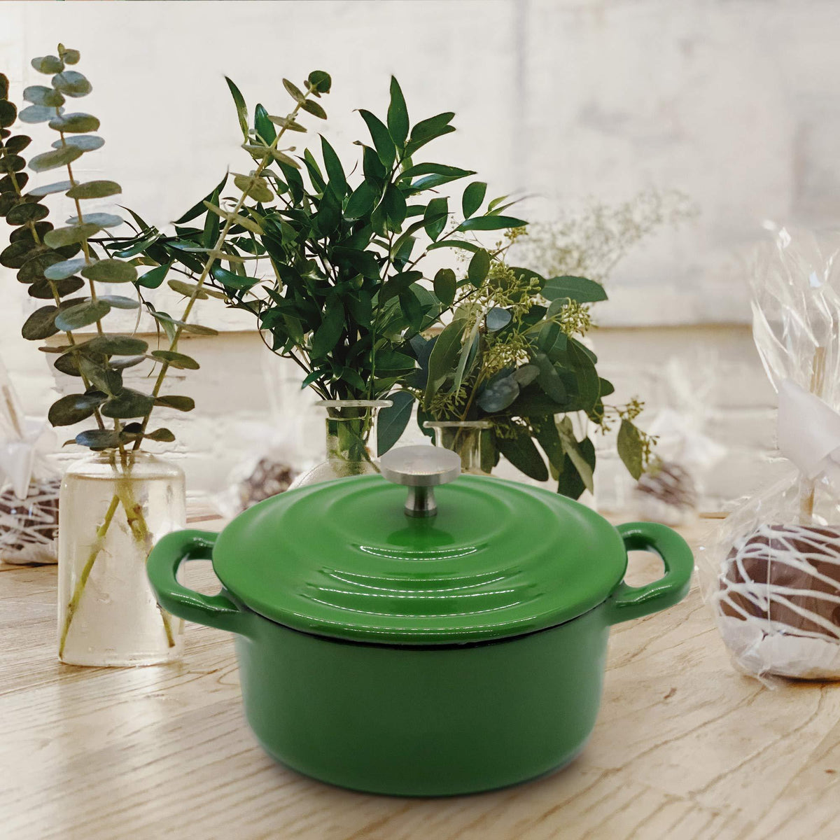 RJ Legend 8.5 oz. Mini Cocotte with Lid, Set of 3 Small Dutch Oven for Baking, Enameled Cast Iron Ramekin, 0.25 Quart, Blue/Green/White, 3pcs