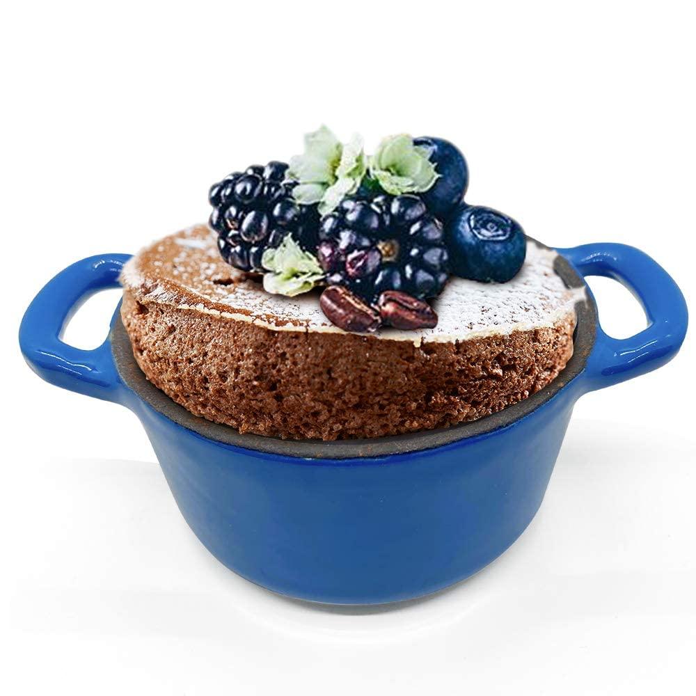 RJ Legend 8.5 oz. Mini Cocotte with Lid, Set of 3 Small Dutch Oven for Baking, Enameled Cast Iron Ramekin, 0.25 Quart, Blue/Green/White, 3pcs