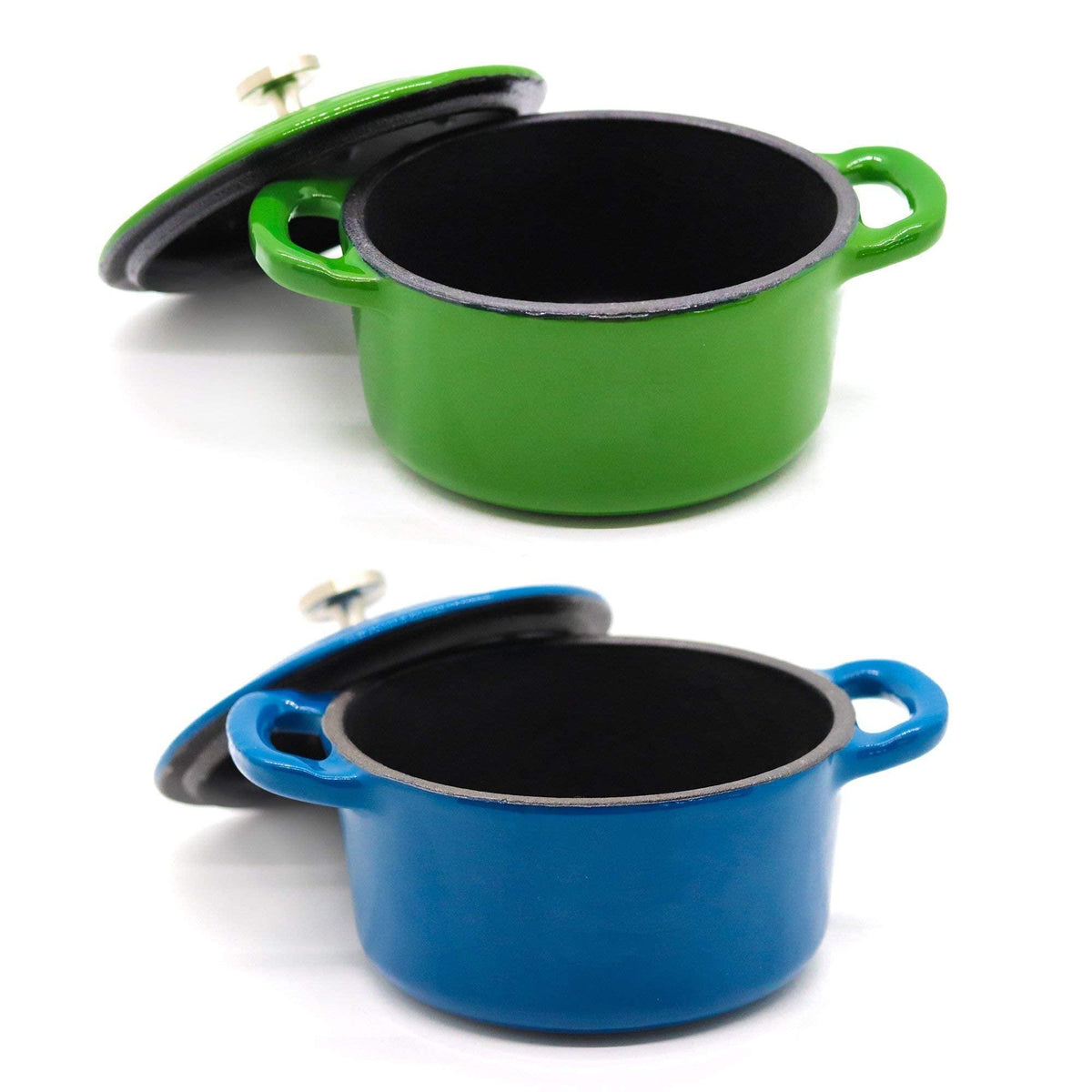 RJ Legend 8.5 oz. Mini Cocotte with Lid, Set of 3 Small Dutch Oven for Baking, Enameled Cast Iron Ramekin, 0.25 Quart, Blue/Green/White, 3pcs