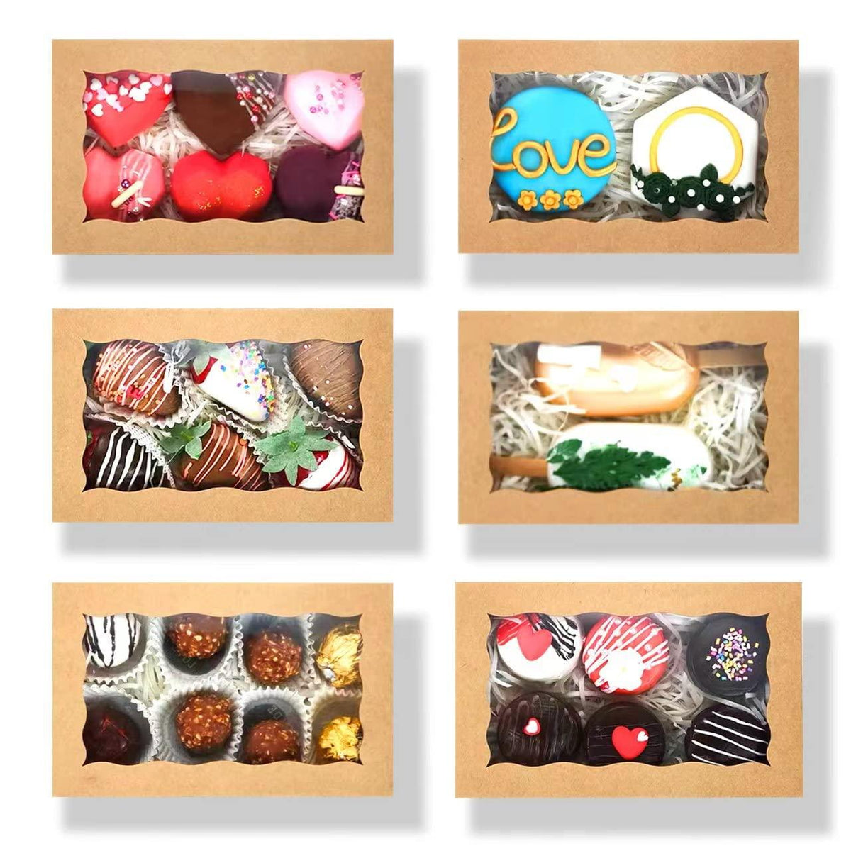 RomanticBaking 50 Pack DIY Assembly Brown 7 x 4 3/8 x 1½ inches Cookies Boxes Chocolate Truffle Boxes Treat Boxes Cakesickle Boxes Macaron Boxes Bakery Boxes