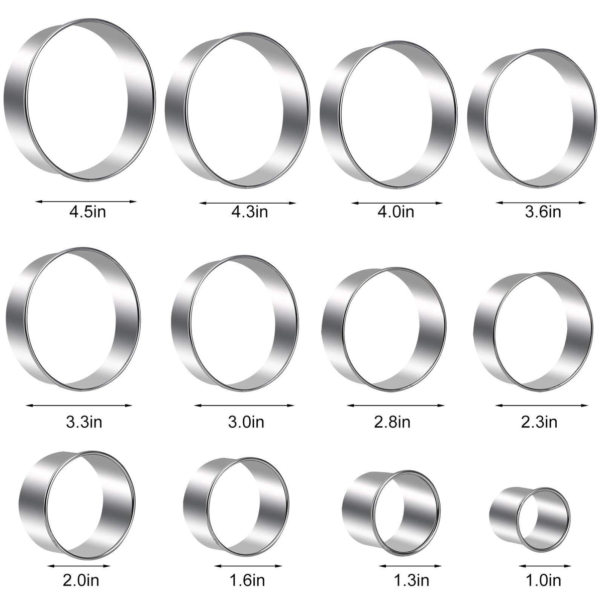 Round Cookie Cutters Set 12 Pieces Bistcuit Cookie Cutters Circle Pastry Cutters Round Donut Ring Molds for Baking for Pastries Doughs Doughnuts