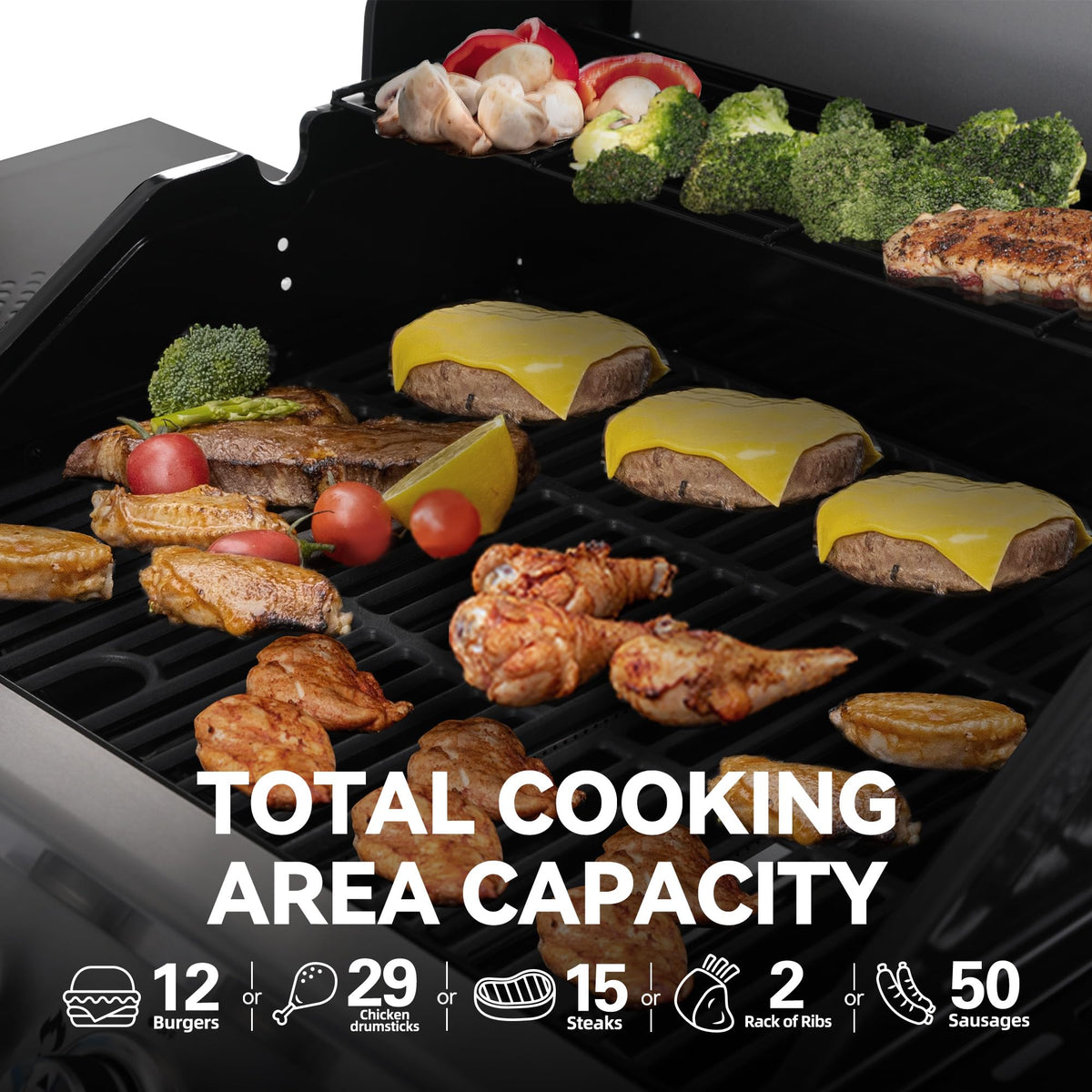 Royal Gourmet 4-Burner Propane Gas Grill with Warming Rack, Outdoor BBQ Grill with 34,000 BTUs Output for Patio Garden Barbecue Grilling, Black & Silver