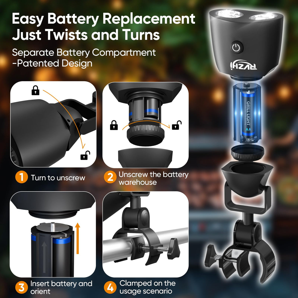 RVZHI Grill Light Grilling Accessories: Men Gifts for Fathers Day Grilling Gifts for Dad Husband - Smoker BBQ Accessories for Outdoor Grill - BBQ Light with Two Brightness Settings Batteries Included