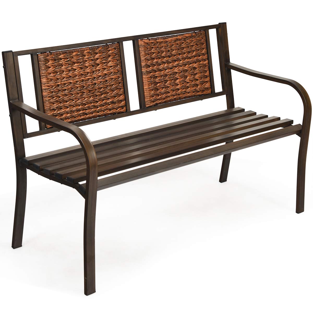 S AFSTAR Outdoor Garden Bench, Brown, Iron, Metal, Polyethylene, Rattan, 50.5 in Width, 2 Adults