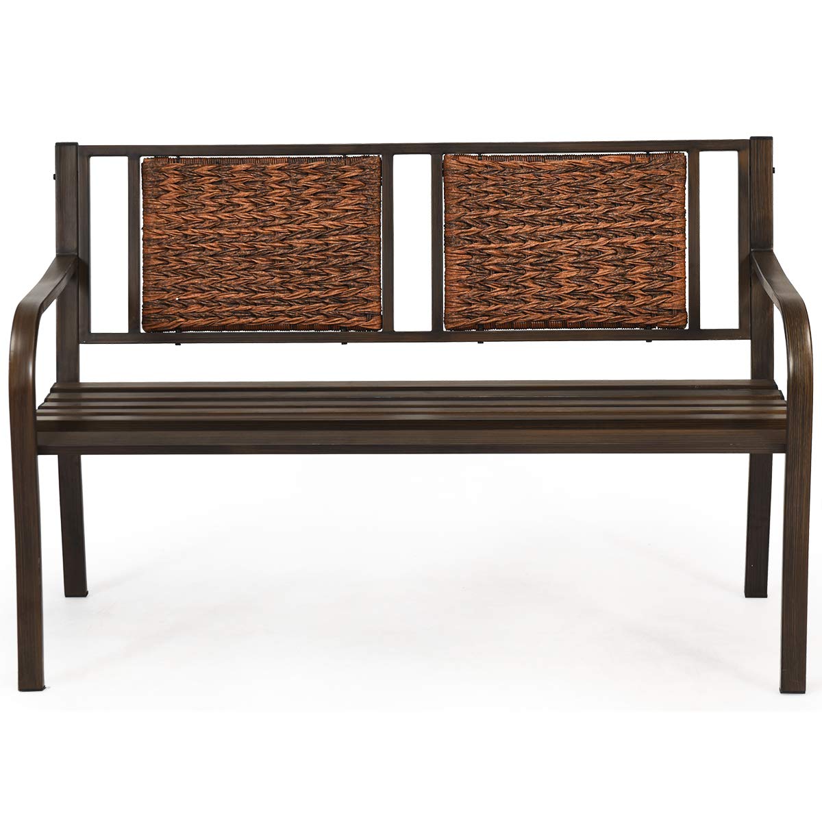 S AFSTAR Outdoor Garden Bench, Brown, Iron, Metal, Polyethylene, Rattan, 50.5 in Width, 2 Adults