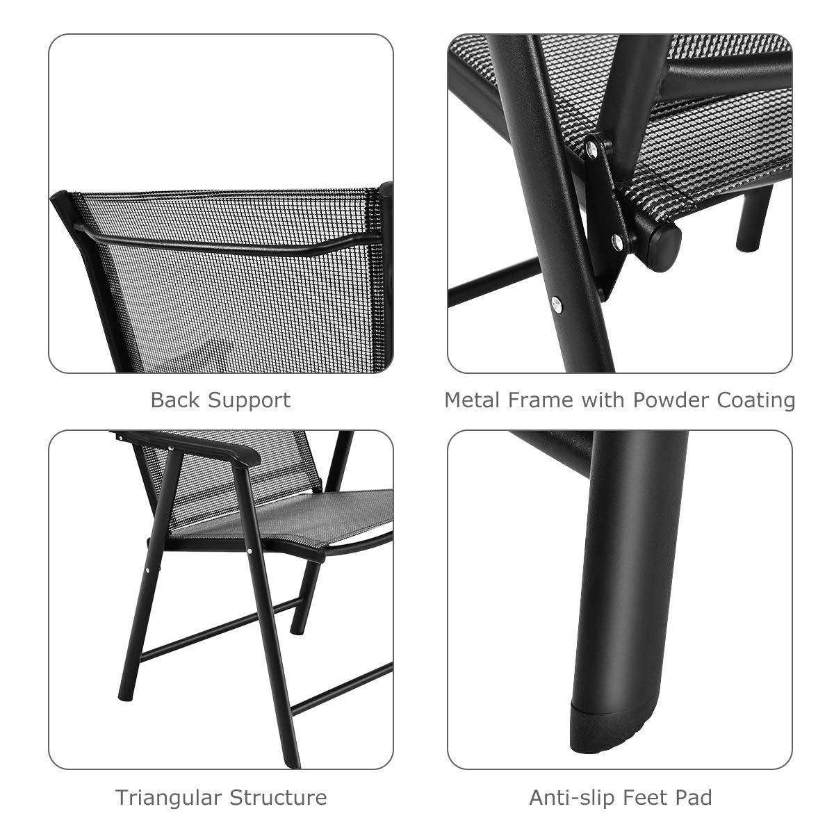 S AFSTAR Patio Chairs, Outdoor Foldable Sling Chairs with Armrests for Lawn Garden Backyard Poolside Porch, Folding Outdoor Chairs (Set of 4, Gray)