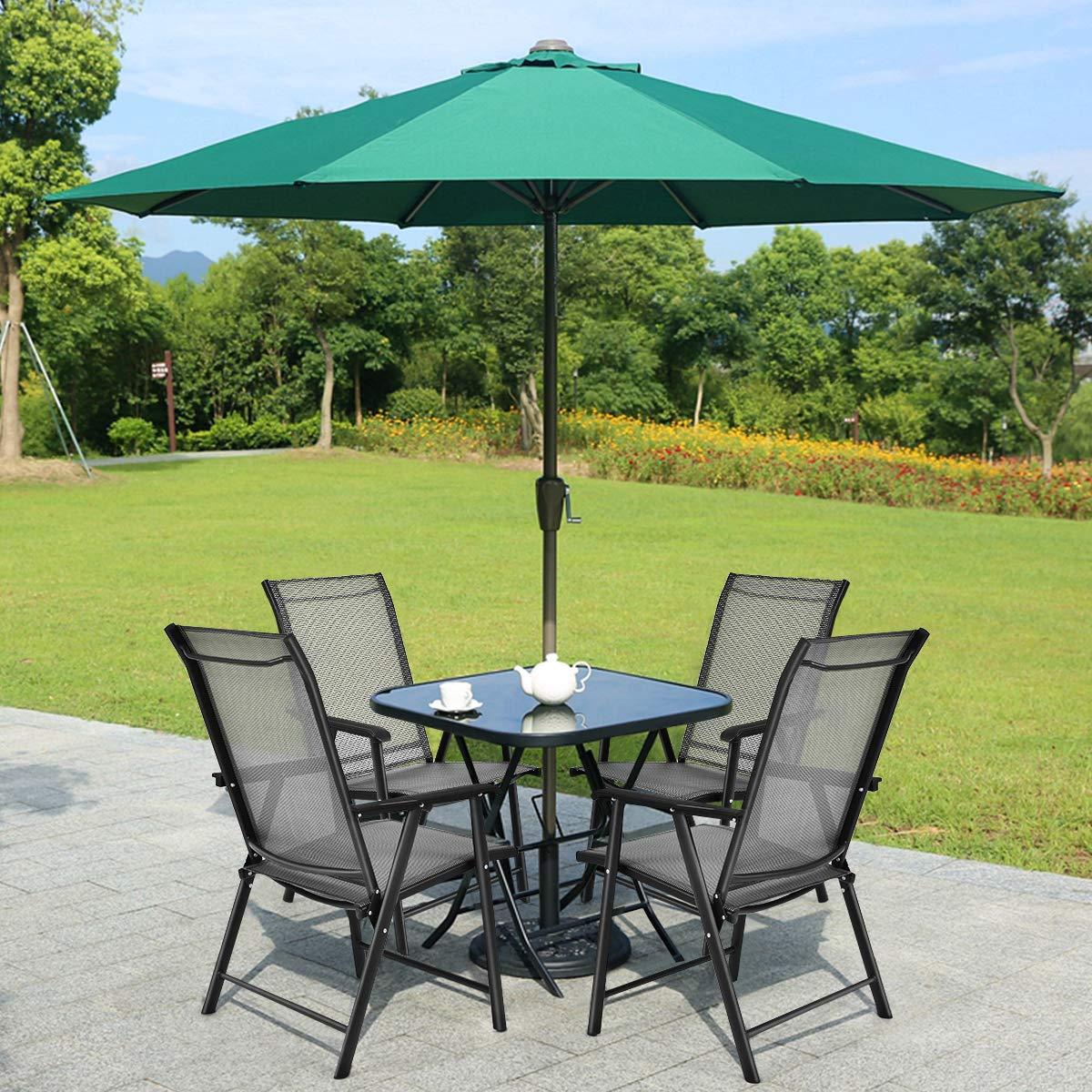 S AFSTAR Patio Chairs, Outdoor Foldable Sling Chairs with Armrests for Lawn Garden Backyard Poolside Porch, Folding Outdoor Chairs (Set of 4, Gray)