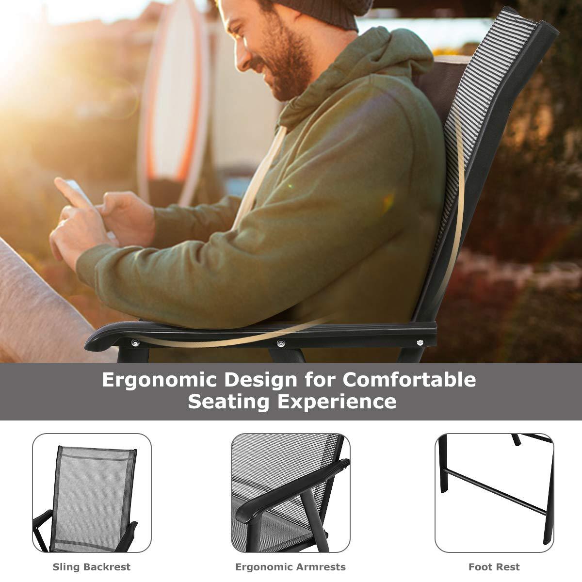 S AFSTAR Patio Chairs, Outdoor Foldable Sling Chairs with Armrests for Lawn Garden Backyard Poolside Porch, Folding Outdoor Chairs (Set of 4, Gray)