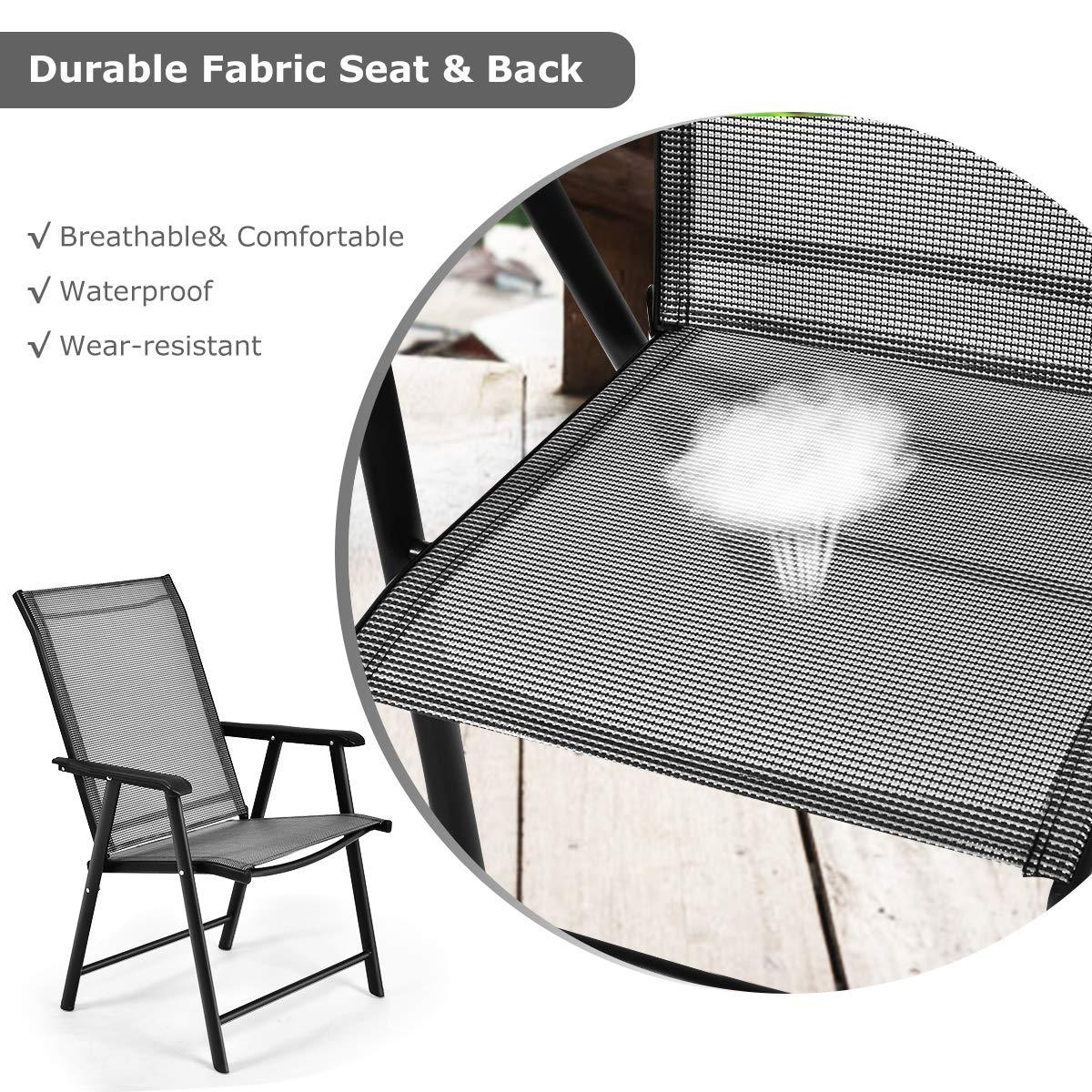 S AFSTAR Patio Chairs, Outdoor Foldable Sling Chairs with Armrests for Lawn Garden Backyard Poolside Porch, Folding Outdoor Chairs (Set of 4, Gray)