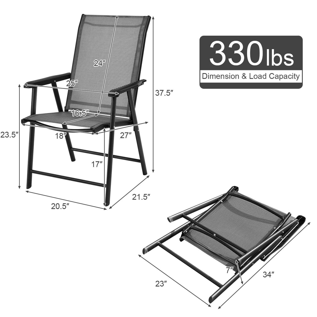 S AFSTAR Patio Chairs, Outdoor Foldable Sling Chairs with Armrests for Lawn Garden Backyard Poolside Porch, Folding Outdoor Chairs (Set of 4, Gray)