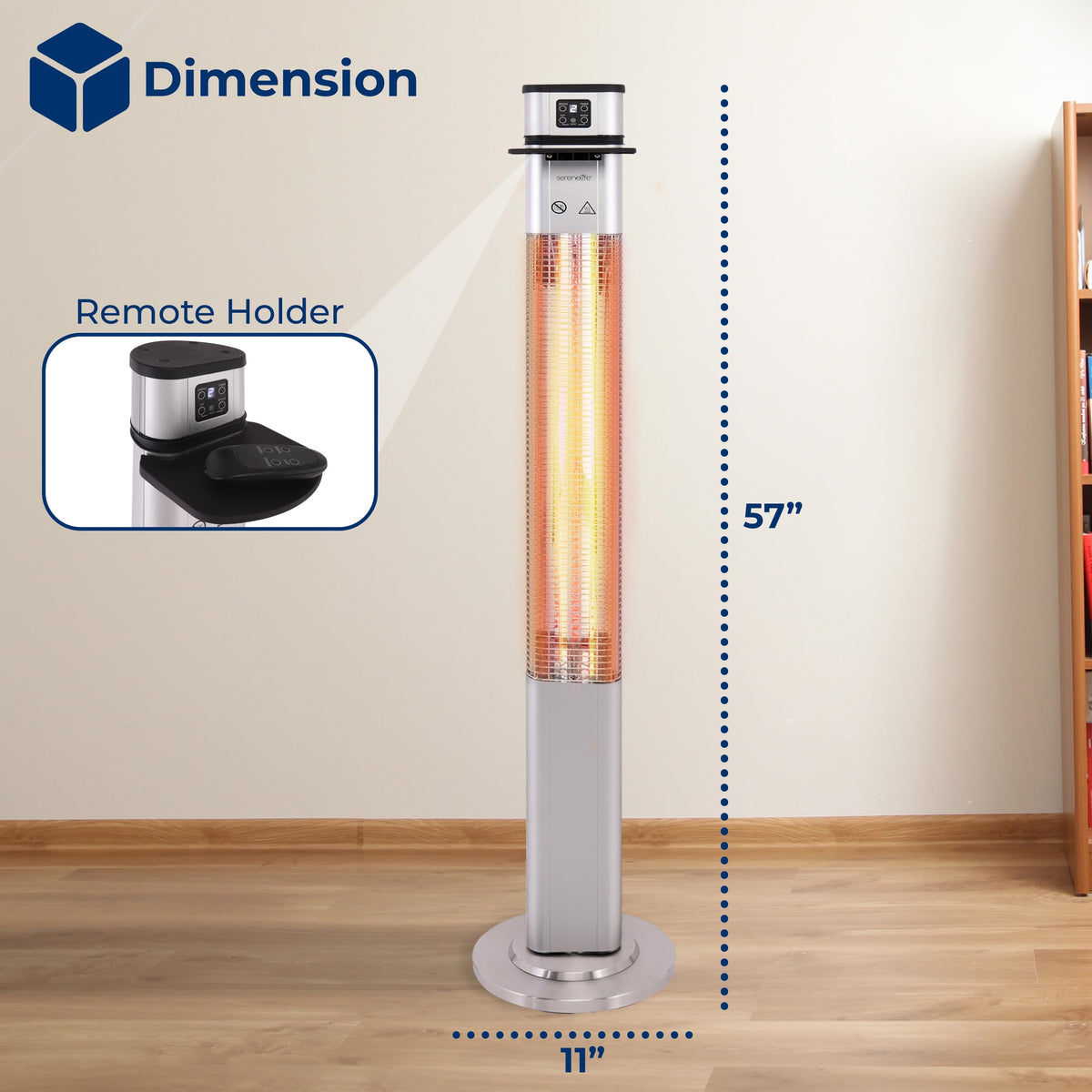 SereneLife Infrared Patio Heater, 1500W Electric Standing with Remote Control, IP44 Approved, Odorless, Three Power Settings, Indoor/Outdoor for Restaurant, Backyard, Garage, Decks