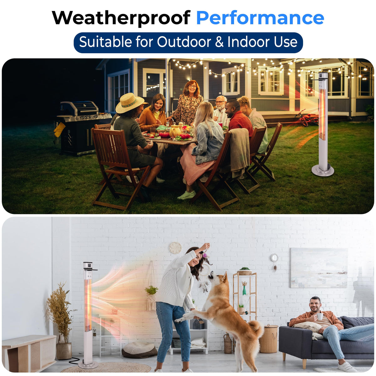SereneLife Infrared Patio Heater, 1500W Electric Standing with Remote Control, IP44 Approved, Odorless, Three Power Settings, Indoor/Outdoor for Restaurant, Backyard, Garage, Decks
